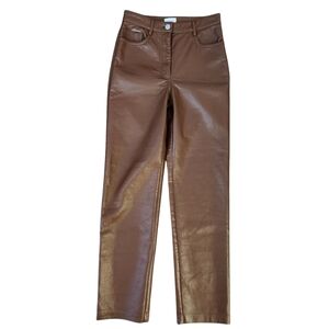 Wilfred Faux Leather Brown Straight Leg Pants 0 Office Preppy Academia